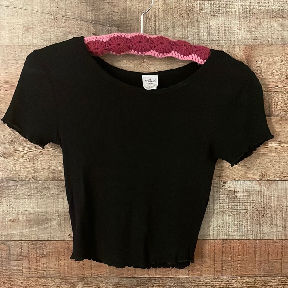 Destined Black Ruffle Crop Tee